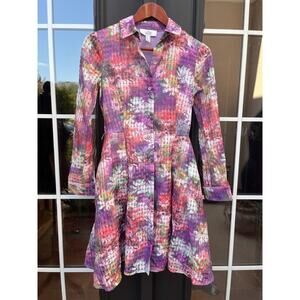 Badgley Mischka Dress Size 0 Fit Flare Purple Pink Floral Semi Sheer NO BELT